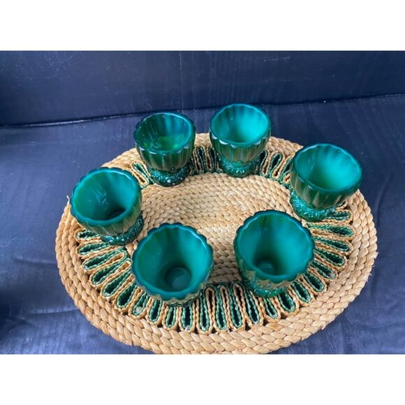 1930s Set of 6 Vintage Czech Bohemia Green Malachite Cordial Goblets Shot Glasse - Picture 3 of 6